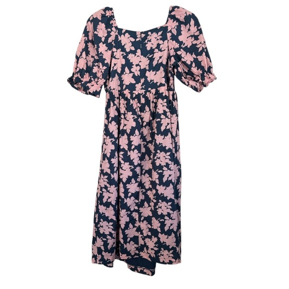 The Nines by HATCH Pink and White Puff Sleeve Smocked Midi Dress - Picture 3 of 8